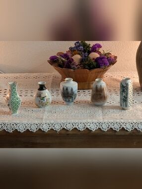 Set Of 5 Assorted Mini Hand Painted In Japan Porcelain Bud Vases